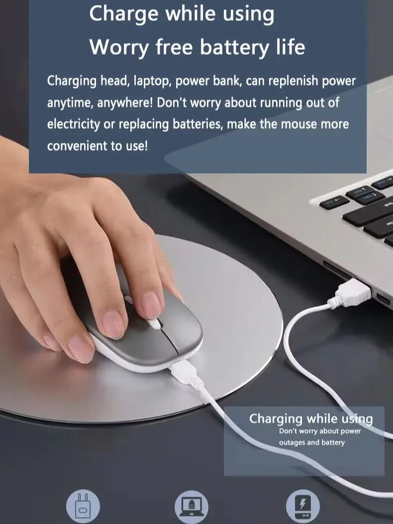UPHUI Color Light Display Battery Rechargeable Mouse Silent Mouse Business Office Mouse Silver Dual Mode Bluetooth Mouse Portable Business Mouse