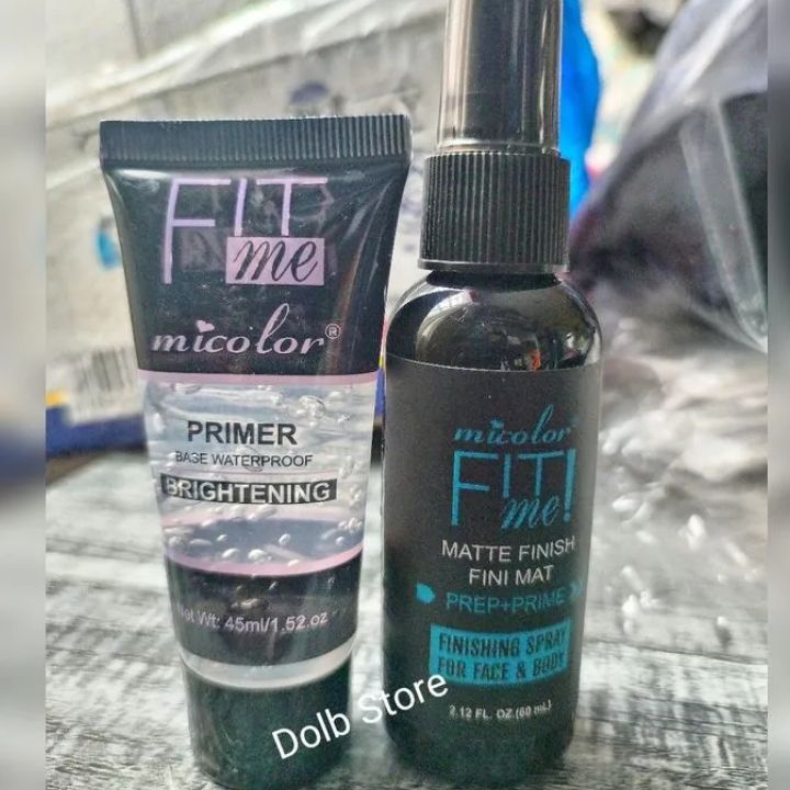 Micolor 4PCs Fit Me Matte Poreless Powder + Liquid Foundation + Primer + Finish Spray Fixer