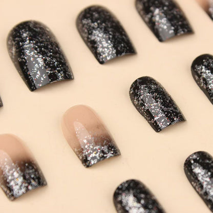 Hot selling nail art, bright pink and black gradient, European style nail art, spicy girl, fake nail (wearing nail art pieces, sparkling pink and black gradient European style nail art