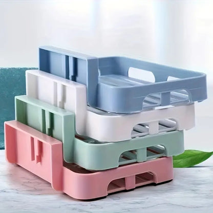 New Arrivals 2PCS Wall Mounted Soap Dishes Rectangular Plastic Soap Holder Bathroom Shower Soap Tray with Drain Kitchen Sponge Organizer