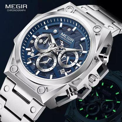 MEGIR CHRONOGRAPH GOLD SILVER COMES A MEGIR BRANDED BOX