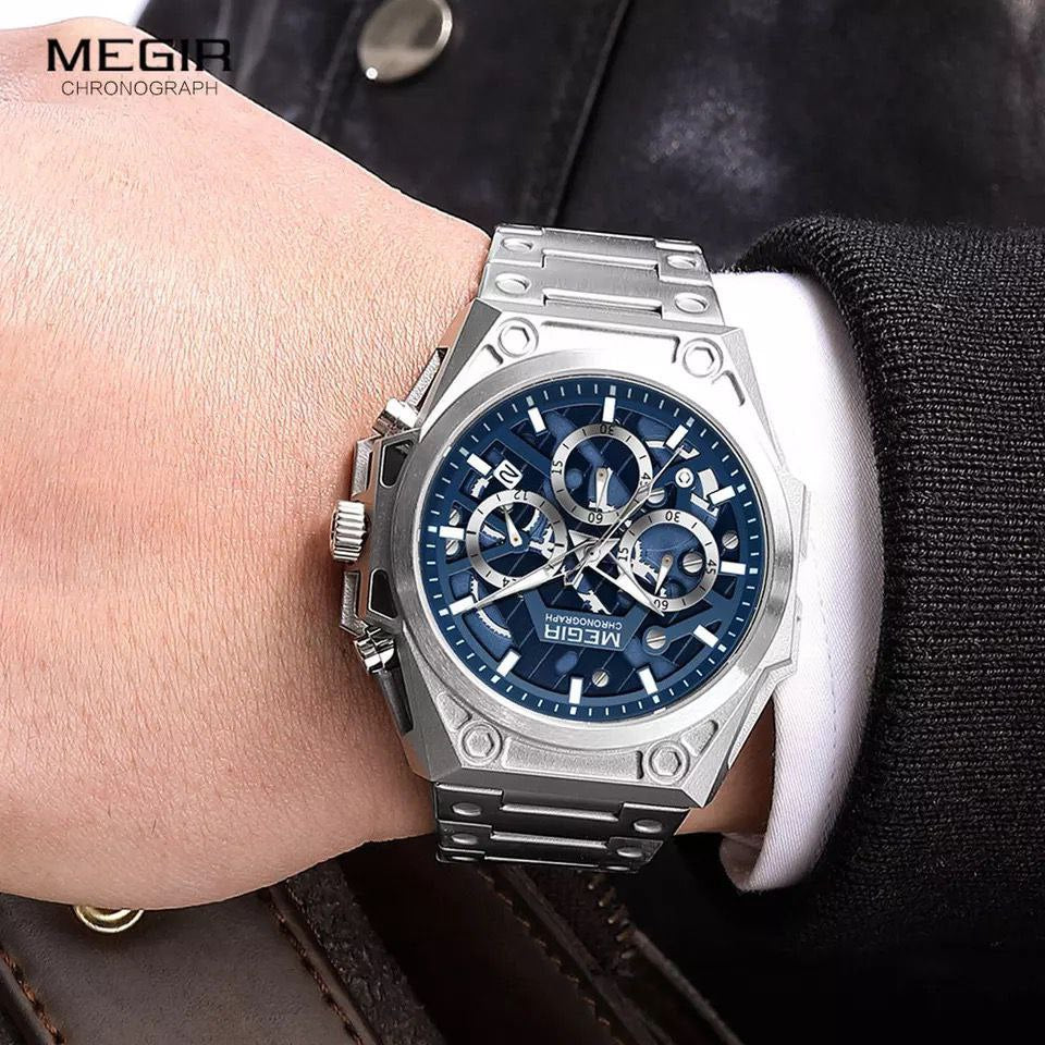 MEGIR CHRONOGRAPH GOLD SILVER COMES A MEGIR BRANDED BOX