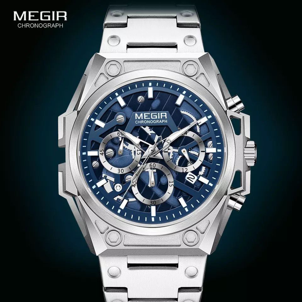 MEGIR CHRONOGRAPH GOLD SILVER COMES A MEGIR BRANDED BOX