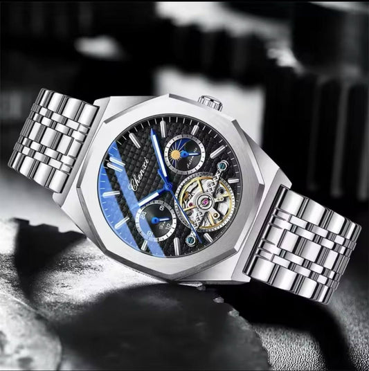 CHENXI AUTOMATIC MOONPHASE TOURBILLION MACHINE FULL CHRONOGRAPH HEAVY STAINLESS STEEL WATER RESISTANT AND ENQUIRIES