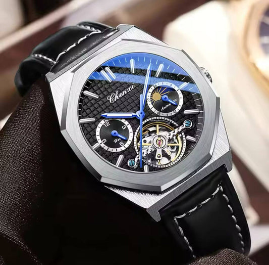 CHENXI AUTOMATIC MOONPHASE TOURBILLION MACHINE FULL CHRONOGRAPH LEATHER STRAP WATER RESISTANT AND ENQUIRIES