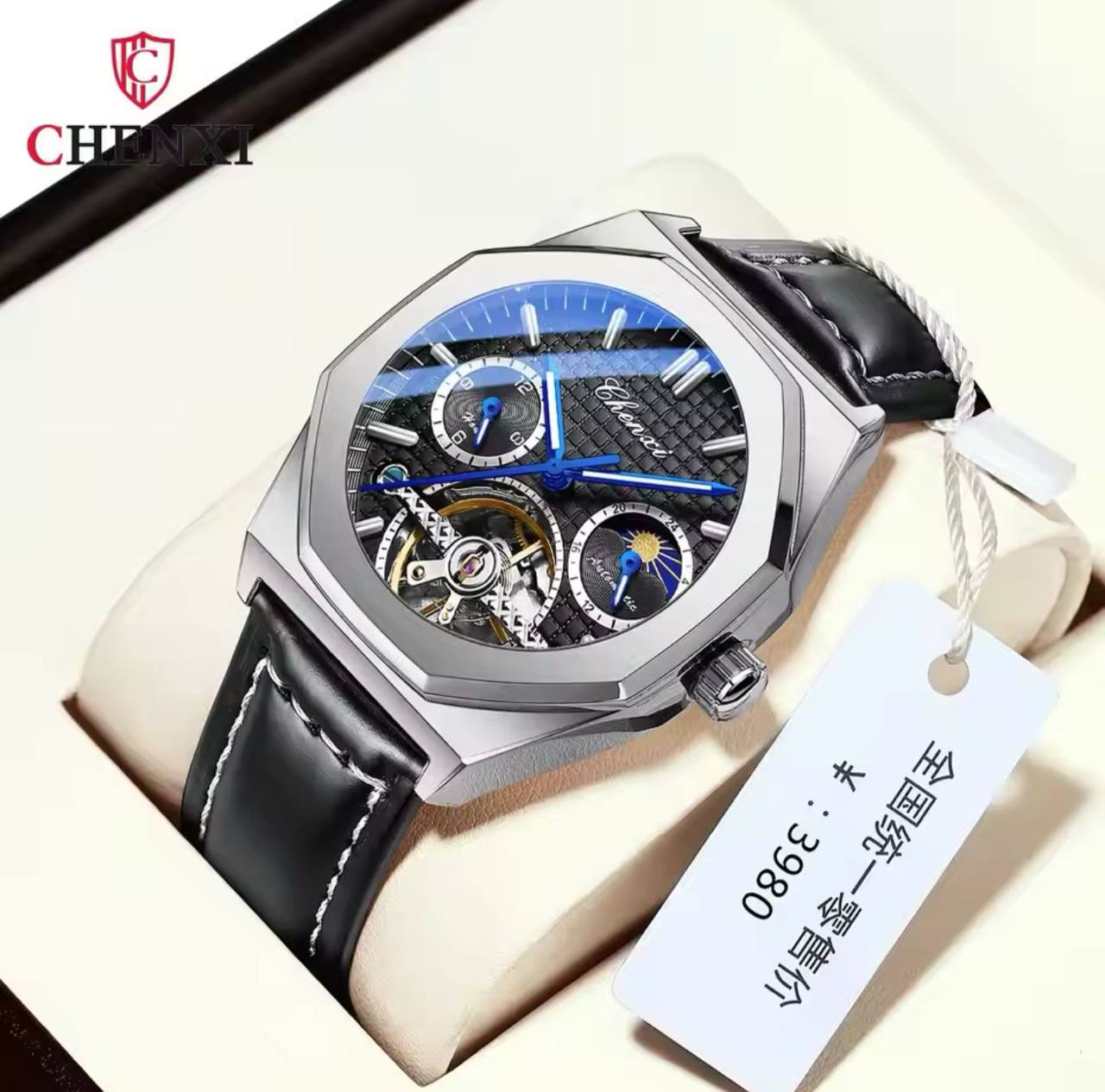 CHENXI AUTOMATIC MOONPHASE TOURBILLION MACHINE FULL CHRONOGRAPH LEATHER STRAP WATER RESISTANT AND ENQUIRIES