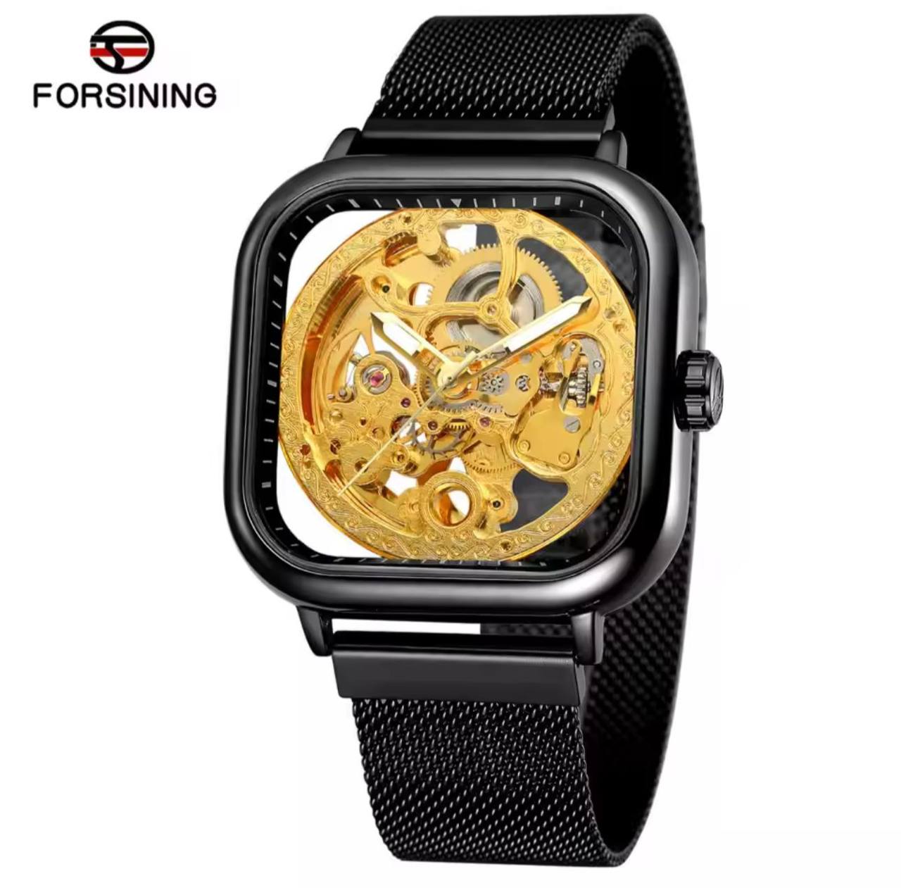FORSINING AUTOMATIC SKELETON WATCH GOLD BLACK-SILVER BLACK-GOLD SILVER MESH STRAP WATER RESISTANT STAINLESS STEEL AUTOMATIC MOVEMENT COMES A FREE GIFT BOX ENQUIRIES