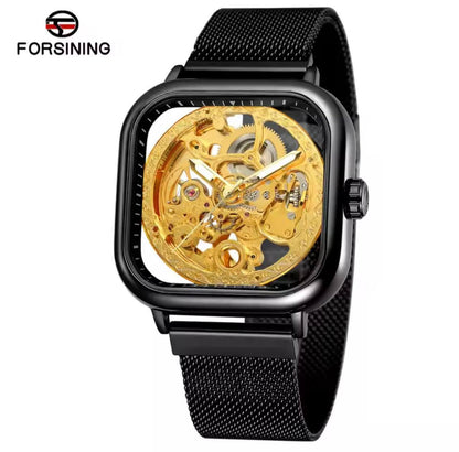 FORSINING AUTOMATIC SKELETON WATCH GOLD BLACK-SILVER BLACK-GOLD SILVER MESH STRAP WATER RESISTANT STAINLESS STEEL AUTOMATIC MOVEMENT COMES A FREE GIFT BOX ENQUIRIES