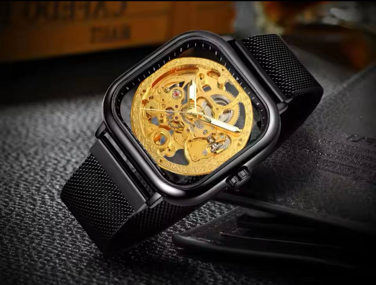 FORSINING AUTOMATIC SKELETON WATCH GOLD BLACK-SILVER BLACK-GOLD SILVER MESH STRAP WATER RESISTANT STAINLESS STEEL AUTOMATIC MOVEMENT COMES A FREE GIFT BOX ENQUIRIES