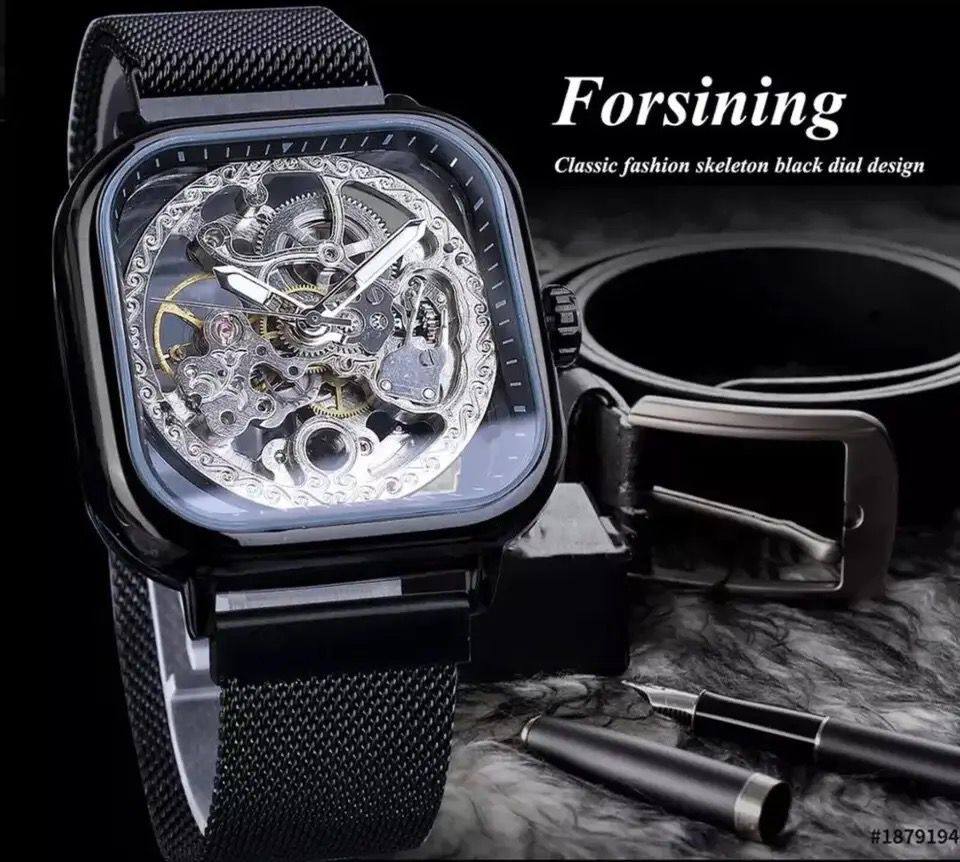 FORSINING AUTOMATIC SKELETON WATCH GOLD BLACK-SILVER BLACK-GOLD SILVER MESH STRAP WATER RESISTANT STAINLESS STEEL AUTOMATIC MOVEMENT COMES A FREE GIFT BOX ENQUIRIES