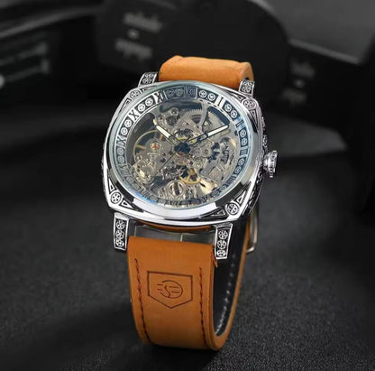 FORSINING AUTOMATIC SKELETON AUTOMATIC GENUINE LEATHER STRAP WATER RESISTANT LUMINOUS HANDS AND ENQUIRIES