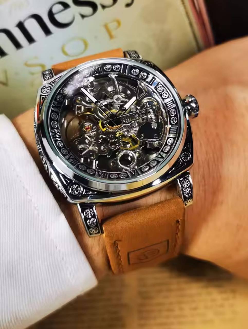 FORSINING AUTOMATIC SKELETON AUTOMATIC GENUINE LEATHER STRAP WATER RESISTANT LUMINOUS HANDS AND ENQUIRIES