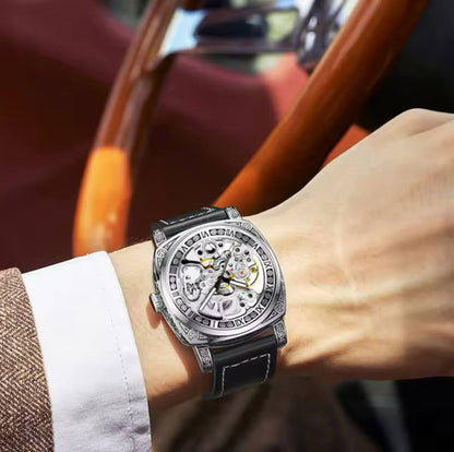 FORSINING AUTOMATIC SKELETON AUTOMATIC GENUINE LEATHER STRAP WATER RESISTANT LUMINOUS HANDS AND ENQUIRIES