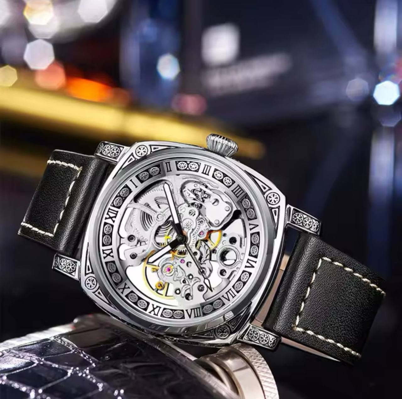 FORSINING AUTOMATIC SKELETON AUTOMATIC GENUINE LEATHER STRAP WATER RESISTANT LUMINOUS HANDS AND ENQUIRIES