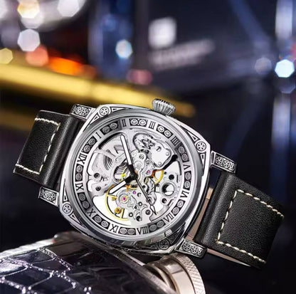 FORSINING AUTOMATIC SKELETON AUTOMATIC GENUINE LEATHER STRAP WATER RESISTANT LUMINOUS HANDS AND ENQUIRIES
