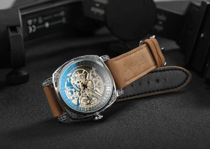FORSINING AUTOMATIC SKELETON AUTOMATIC GENUINE LEATHER STRAP WATER RESISTANT LUMINOUS HANDS AND ENQUIRIES