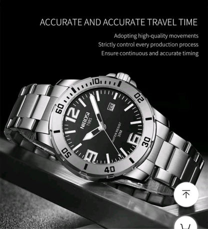 NIBOSI WATCHES DATE DISPLAY WATER RESISTANT BATTERY POWERED STAINLESS STEEL ENQUIRIES