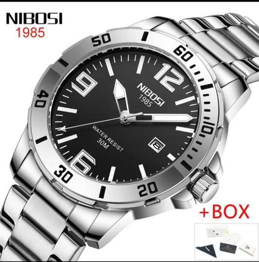 NIBOSI WATCHES DATE DISPLAY WATER RESISTANT BATTERY POWERED STAINLESS STEEL ENQUIRIES