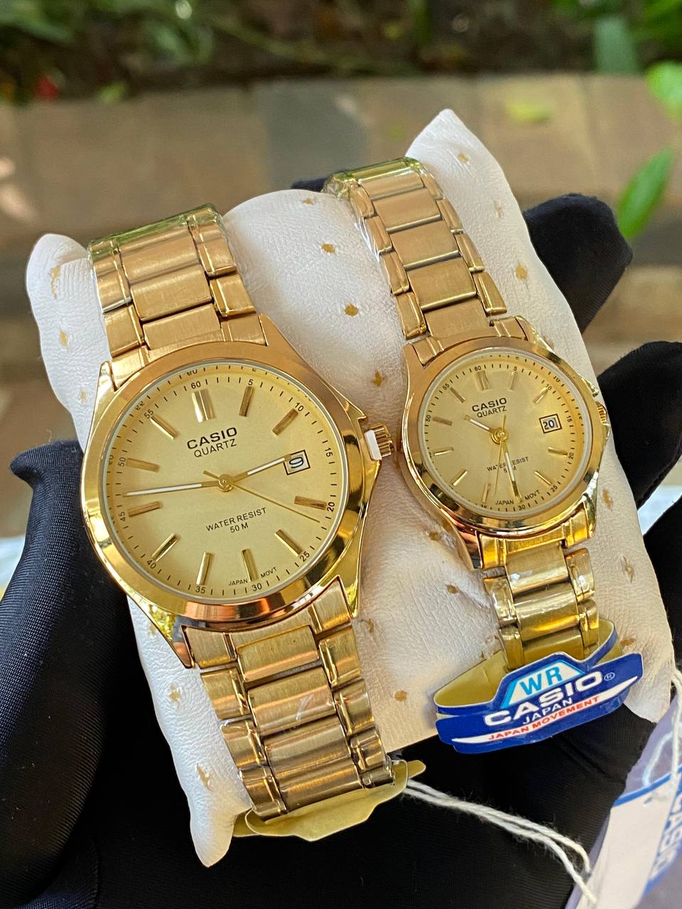 CASIO COUPLE A PAIR SINGLE WATER RESISTANT DATE DISPLAY STAINLESS STEEL FINISH BATTERY POWERED COUPLE BOXES CASIO BRANDED BOX ORDER AND ENQUIRIES