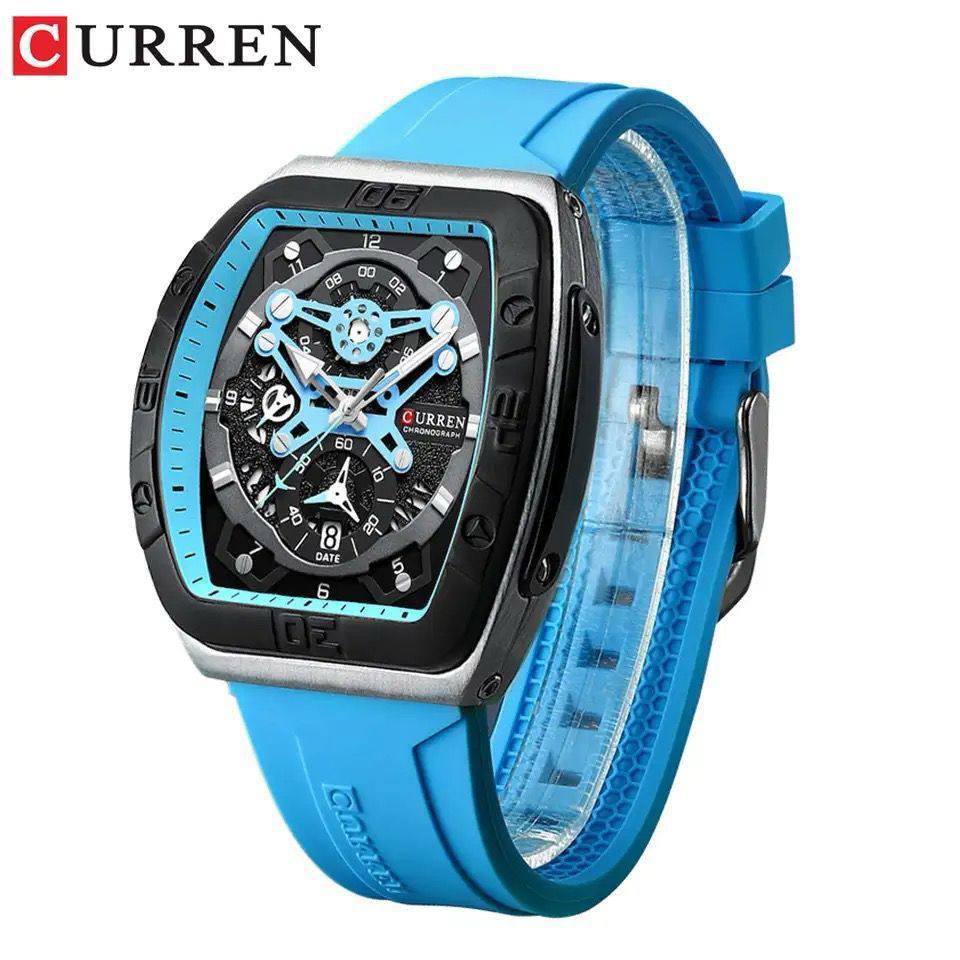 CURREN CHRONOGRAPH GENTS WATCH #8443 RUBBER STRAP CHRONOGRAPH MOVEMENT DATE DISPLAY BATTERY POWERED CURREN BRANDED BOX ENQUIRIES