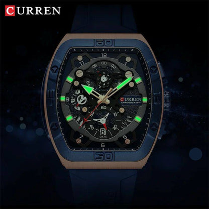 CURREN CHRONOGRAPH GENTS WATCH #8443 RUBBER STRAP CHRONOGRAPH MOVEMENT DATE DISPLAY BATTERY POWERED CURREN BRANDED BOX ENQUIRIES