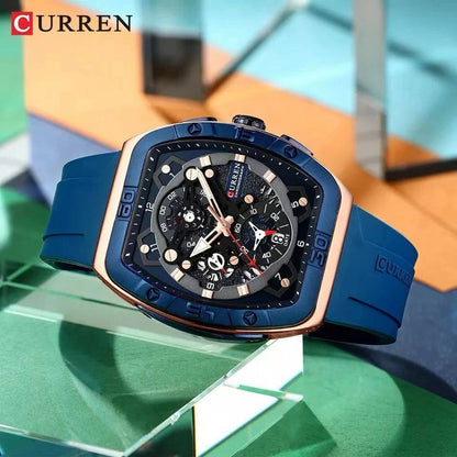 CURREN CHRONOGRAPH GENTS WATCH #8443 RUBBER STRAP CHRONOGRAPH MOVEMENT DATE DISPLAY BATTERY POWERED CURREN BRANDED BOX ENQUIRIES