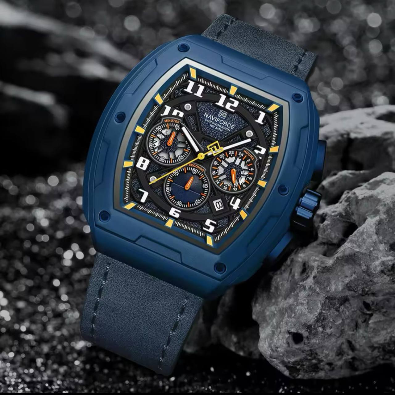 NAVIFORCE GENTS WATCH #NF 8053 CHRONOGRAPH DATE DISPLAY WATER RESISTANT BATTERY POWERED LEATHER STRAP ENQUIRIES