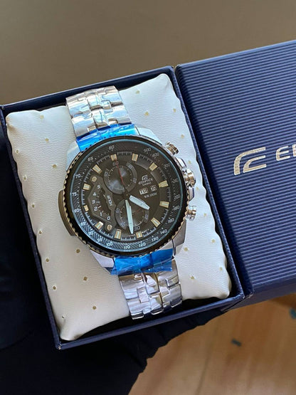 #CASIO EDIFICE DAY AND DATE DISPLAY FULL CHRONOGRAPH NON FADE STOPWATCH WATERPROOF COMES CASIO EDIFICE BRANDED BOX AND MANUAL ENQUIRIES