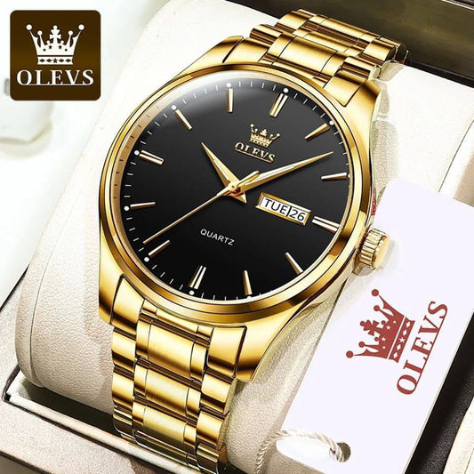 OLEVS MEN WATCH STAINLESS STEEL BATTERY POWERED DAY&DATE DISPLAY WATER RESISTANT HD LUMINOUS OLEVS BRANDED BOX ENQUIRIES
