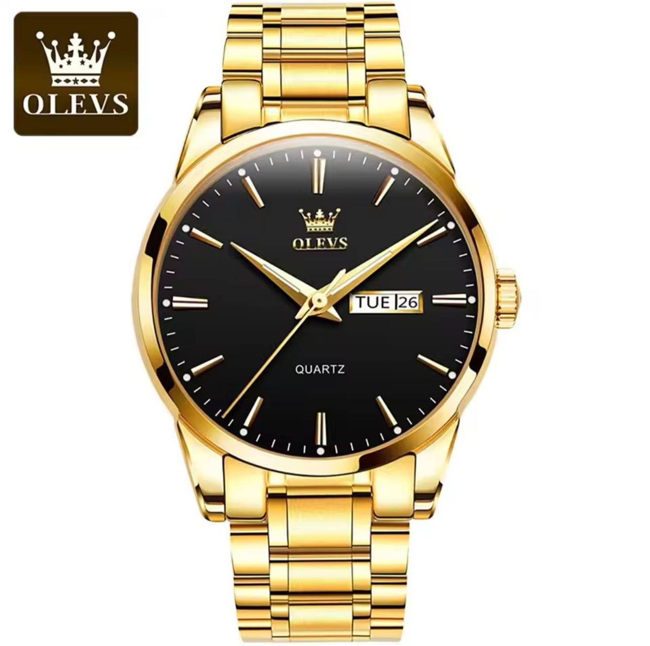 OLEVS MEN WATCH STAINLESS STEEL BATTERY POWERED DAY&DATE DISPLAY WATER RESISTANT HD LUMINOUS OLEVS BRANDED BOX ENQUIRIES