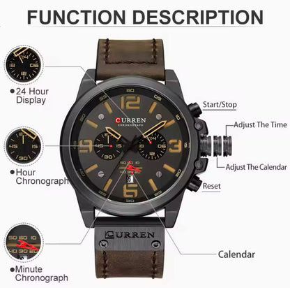 CURREN 8314 WATER RESISTANT LEATHER STRAP CHRONOGRAPH DATE DISPLAY CURREN BRANDED BOX AND ENQUIRIES