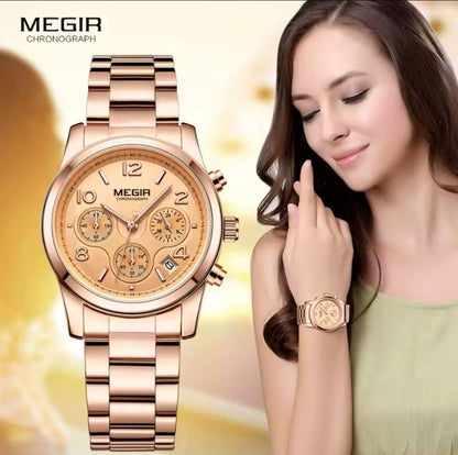 MEGIR CHRONOGRAPH WATCH FULL CHRONOGRAPH DATE DISPLAY NON FADE STAINLESS STEEL FINISH WATER RESISTANT AND ENQUIRIES