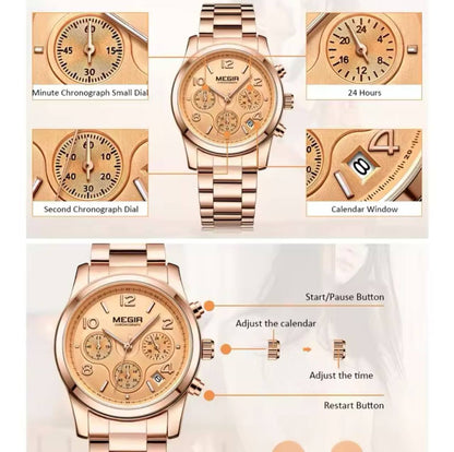 MEGIR CHRONOGRAPH WATCH FULL CHRONOGRAPH DATE DISPLAY NON FADE STAINLESS STEEL FINISH WATER RESISTANT AND ENQUIRIES