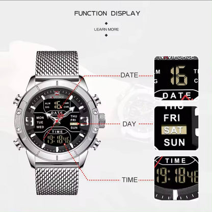 NAVIFORCE GENTS WATCH #NF 9153 ANALOGUE & DIGITAL DISPLAY LIGHT BUTTON WATER RESISTANT BATTERY POWERED AND ENQUIRIES