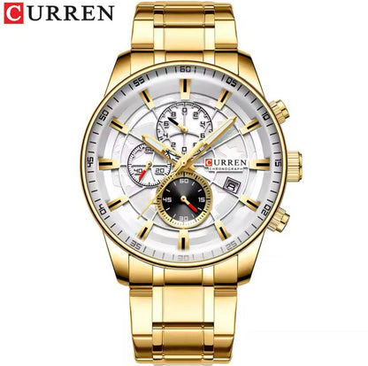 CURREN GENTS WATCH #8362 WATER RESISTANT CHRONOGRAPH MOVEMENT DATE DISPLAY BATTERY POWERED CURREN BRANDED BOX ENQUIRIES