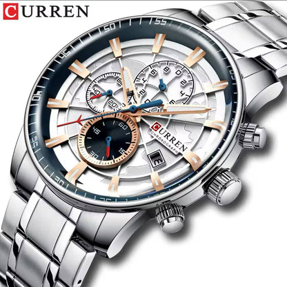 CURREN GENTS WATCH #8362 WATER RESISTANT CHRONOGRAPH MOVEMENT DATE DISPLAY BATTERY POWERED CURREN BRANDED BOX ENQUIRIES