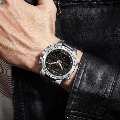 NAVIFORCE GENTS WATCH #NF 9164 ANALOGUE & DIGITAL DISPLAY LIGHT BUTTON WATER RESISTANT BATTERY POWERED BLUE BLACK BROWN ENQUIRIES