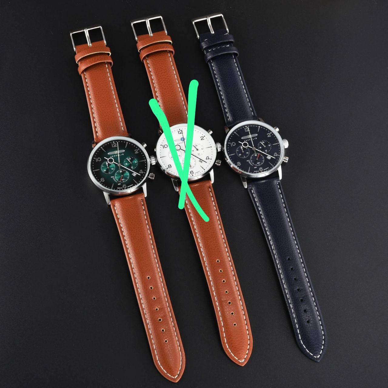 ZEPPELIN CHRONOGRAPH WATCH DATE DISPLAY WATER RESISTANT LEATHER STRAP