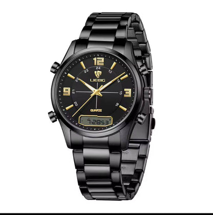 LIEBEG WATCHES DUAL WATCH WATER RESISTANT BATTERY POWERED STAINLESS STEEL ANALOG AND DIGITAL DISPLAY COMES A LIEBEG BRANDED BOX ENQUIRIES