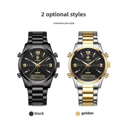 LIEBEG WATCHES DUAL WATCH WATER RESISTANT BATTERY POWERED STAINLESS STEEL ANALOG AND DIGITAL DISPLAY COMES A LIEBEG BRANDED BOX ENQUIRIES