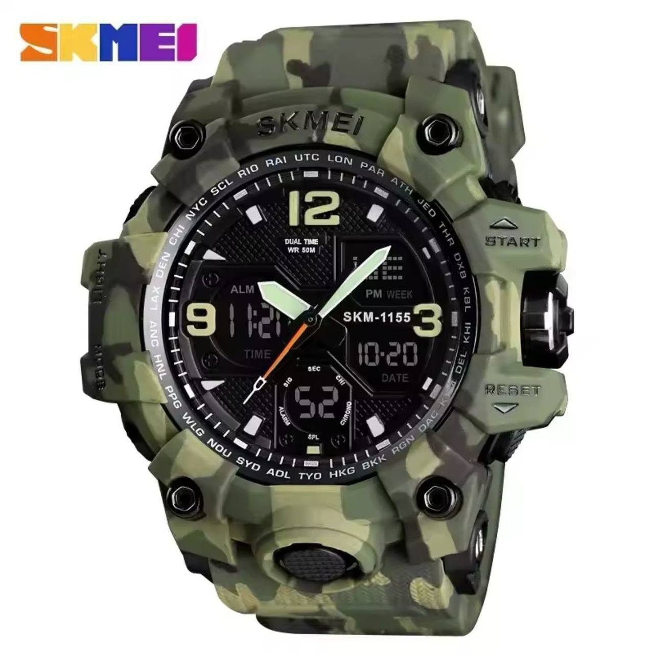SKMEI 1155B CAMOUFLAGE 5ATM WATER RESISTANT LCD DIGITAL DISPLAY LIGHT BUTTON TIMER &ALARM TOUGH RUBBER MATERIAL CHRONOGRAPH SPORT WATCH AND ENQUIRIES