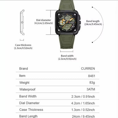 CURREN GENTS WATCH #8461 SILICONE STRAP WATER RESISTANT CHRONOGRAPH MOVEMENT DATE DISPLAY BATTERY POWERED CURREN BRANDED BOX ENQUIRIES