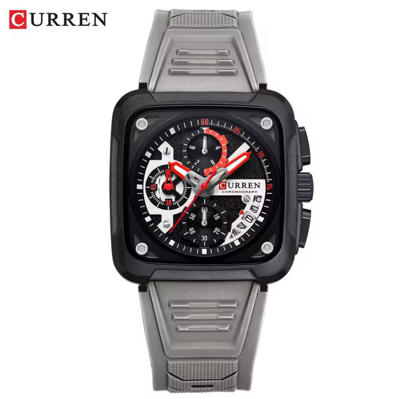 CURREN GENTS WATCH #8461 SILICONE STRAP WATER RESISTANT CHRONOGRAPH MOVEMENT DATE DISPLAY BATTERY POWERED CURREN BRANDED BOX ENQUIRIES