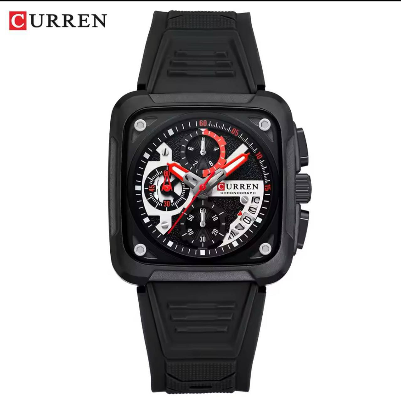CURREN GENTS WATCH #8461 SILICONE STRAP WATER RESISTANT CHRONOGRAPH MOVEMENT DATE DISPLAY BATTERY POWERED CURREN BRANDED BOX ENQUIRIES