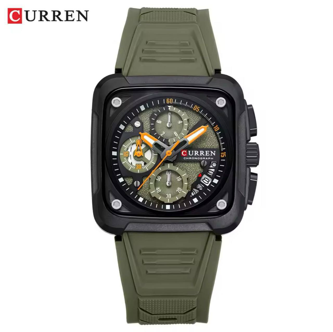 CURREN GENTS WATCH #8461 SILICONE STRAP WATER RESISTANT CHRONOGRAPH MOVEMENT DATE DISPLAY BATTERY POWERED CURREN BRANDED BOX ENQUIRIES