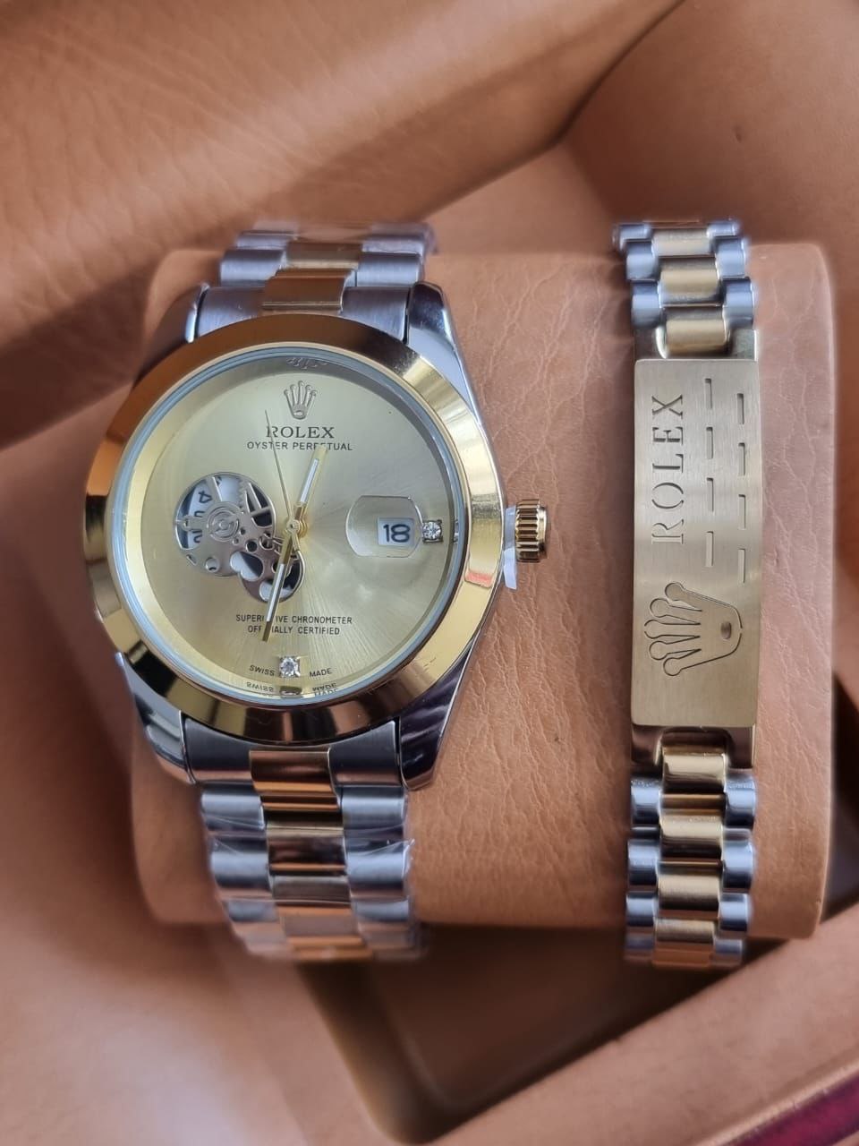 ROLEX X BRACELET BLACK SILVER TWO-TONE GOLD