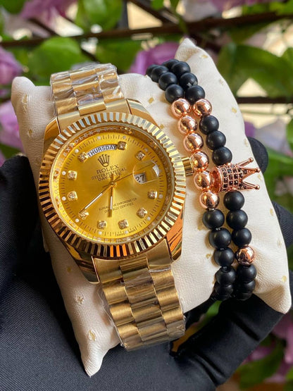 ROLEX X BANGLE DAY AND DATE DISPLAY BATTERY POWERED WATER RESISTANT STAINLESS STEEL ENQUIRIES