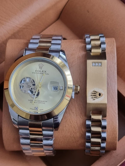 ROLEX X BRACELET BLACK SILVER TWO-TONE GOLD