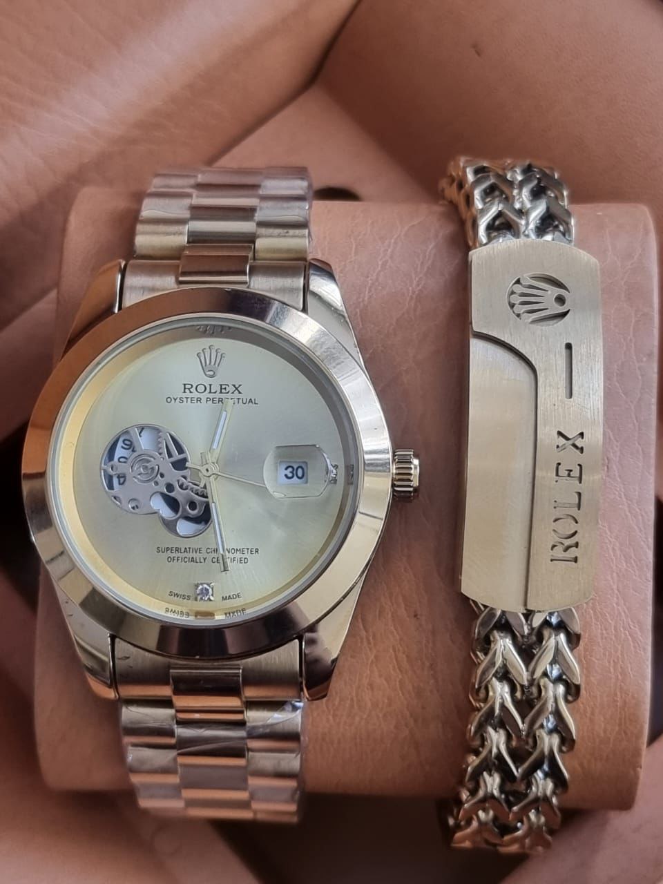 ROLEX X BRACELET BLACK SILVER TWO-TONE GOLD