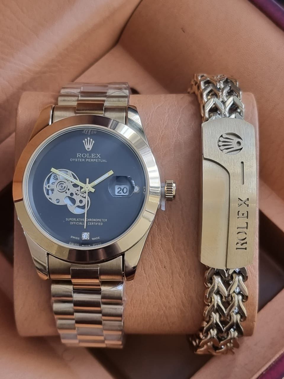 ROLEX X BRACELET BLACK SILVER TWO-TONE GOLD
